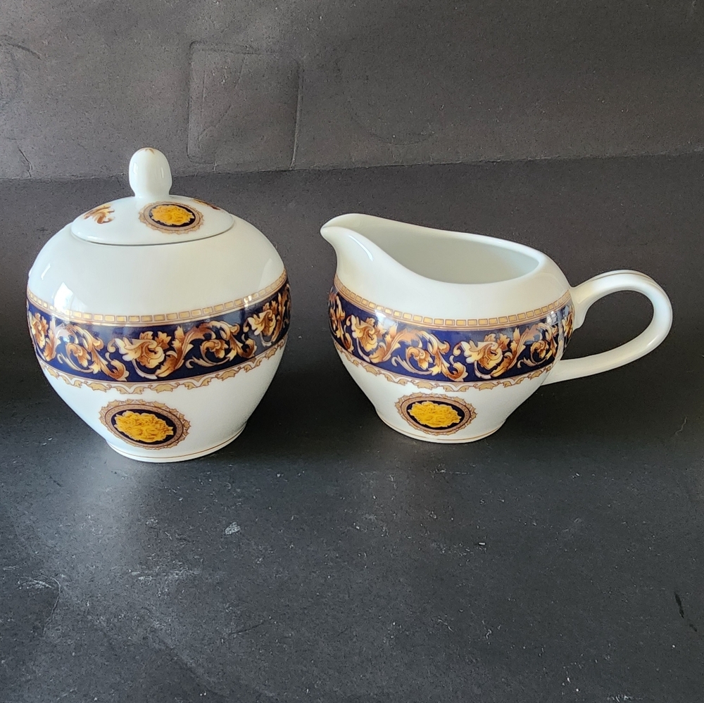 Casa Elite Tea Set Creamer Sugar Bowl Cobalt Blue and White ~ Germany